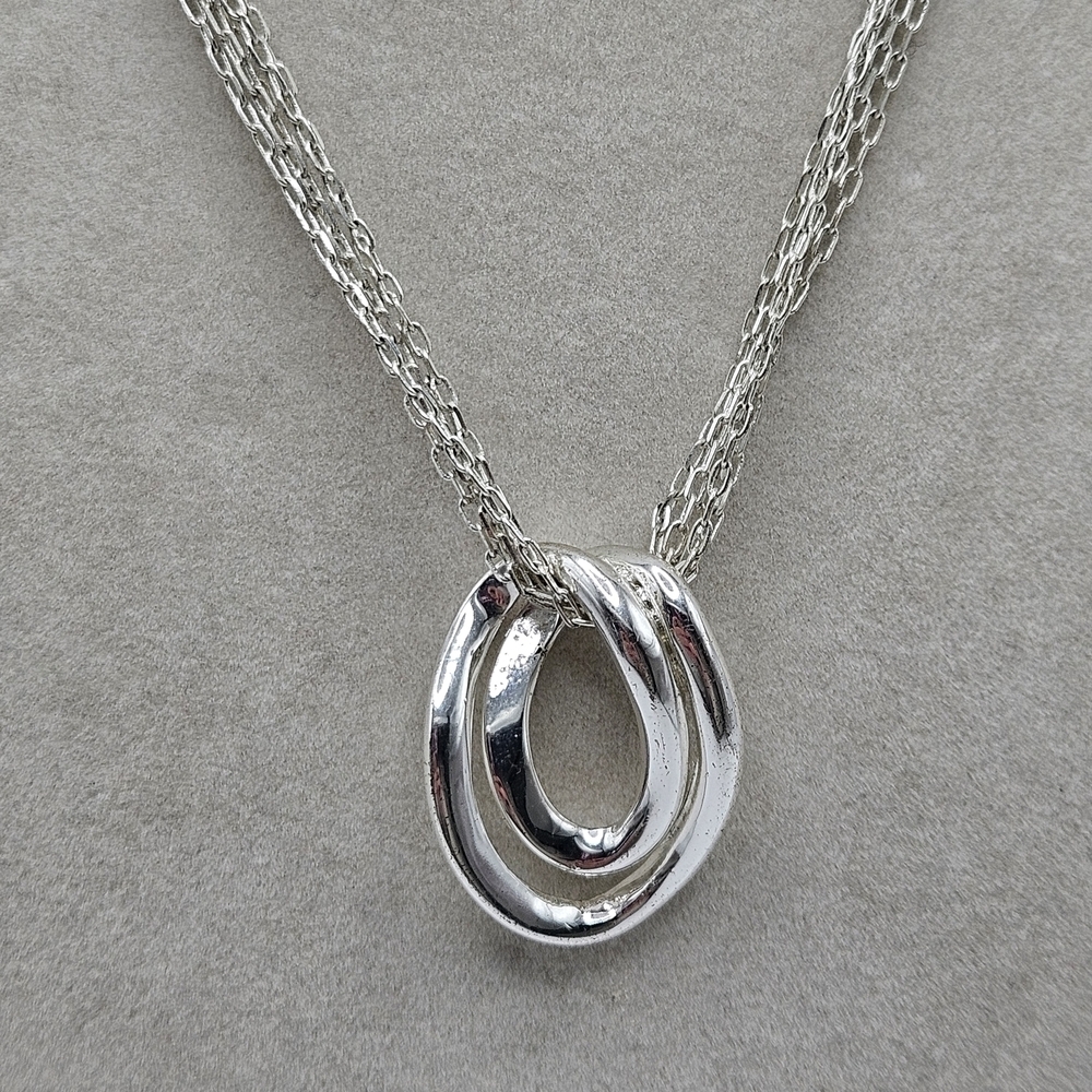 VINTAGE Anne Klein AK Silver Tone Multi Strand Pendant Necklace